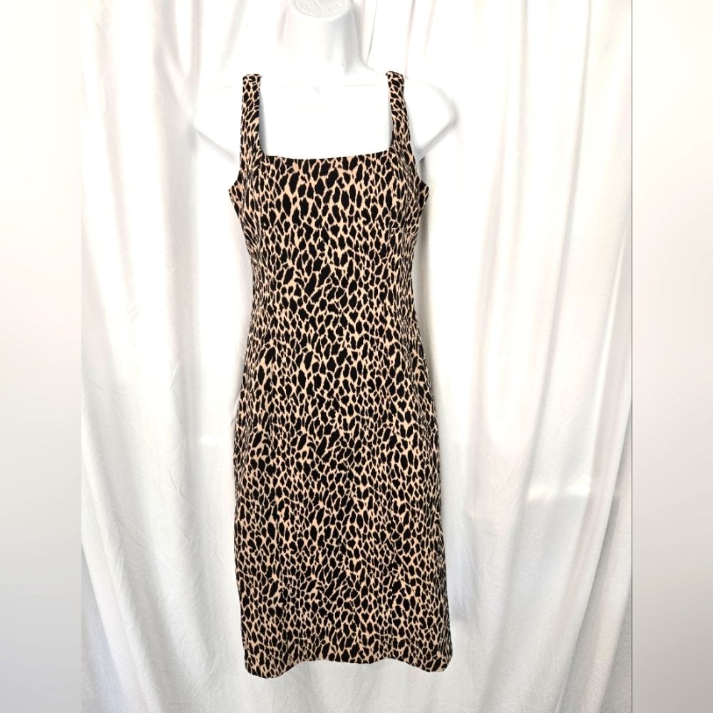 Banana Republic Black/Tan Leopard Midi Dress Size 2P